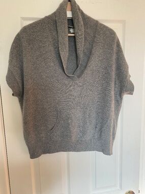 J.Crew 100% Cashmere Short-Sleeve Cowl Neck Pocket Sweater – Heather Grey – Size